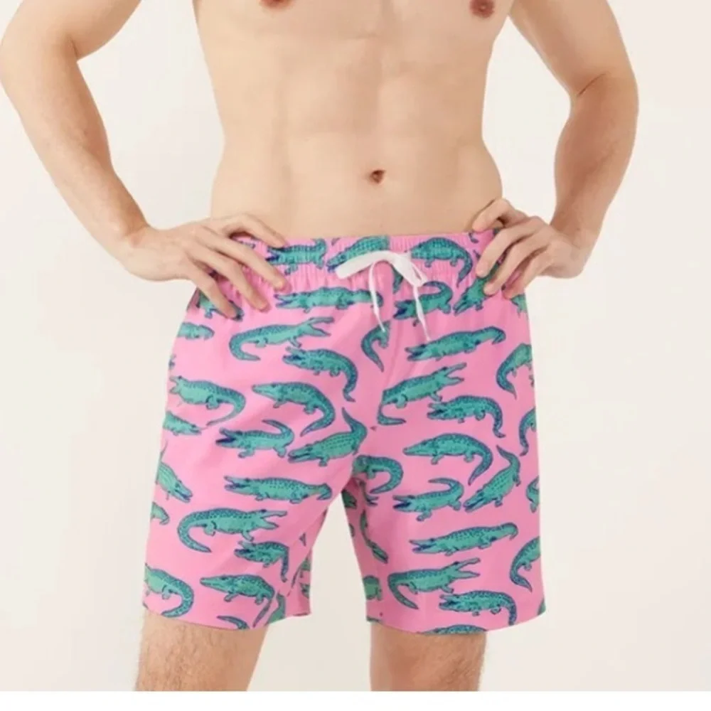 Chubbies The Glades pink green alligator swim trunks XS